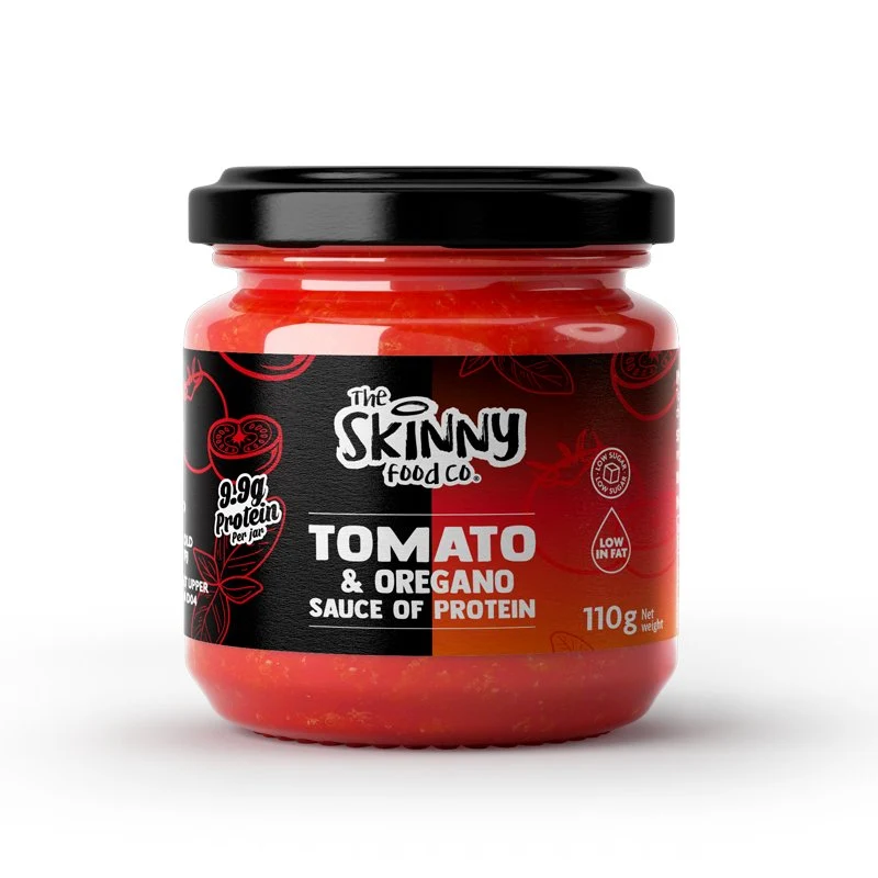 (Opruiming, Ten minste houdbaar tot juli 2026) Magere tomaten- en oreganosaus voor pasta, noedels, pizza en dipsaus - (9.9 g eiwit per potje) 110 g (Ook verkrijgbaar in een verpakking van 6 stuks)