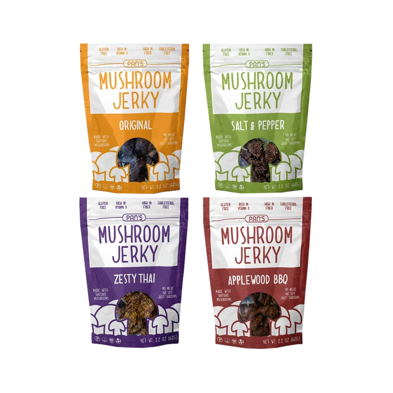 Pans Mushroom Jerky Vegan 4 Flavor Sample Pack