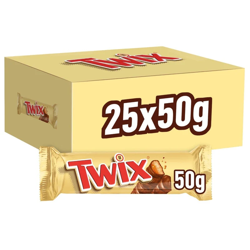 Twix Chocolate Bar Crispy Biscuit And Caramel In Milk Chocolate 25x50G