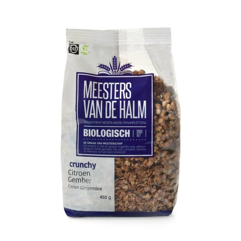 De Halm Crunchy citroen/gember bio 450g