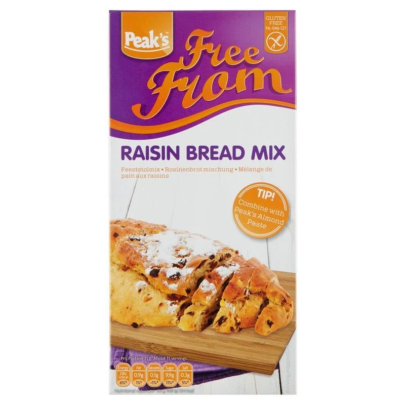 Peak's Feeststol-/Rozijnenbrood mix glutenvrij 400g