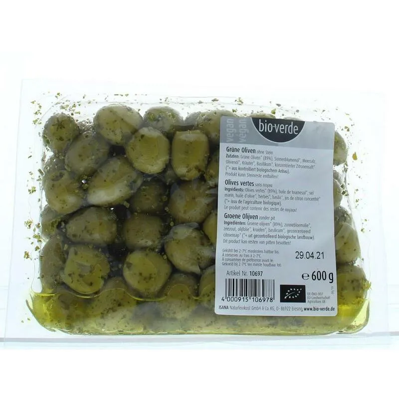 Bioverde Olijven groen pitloos bio 600g