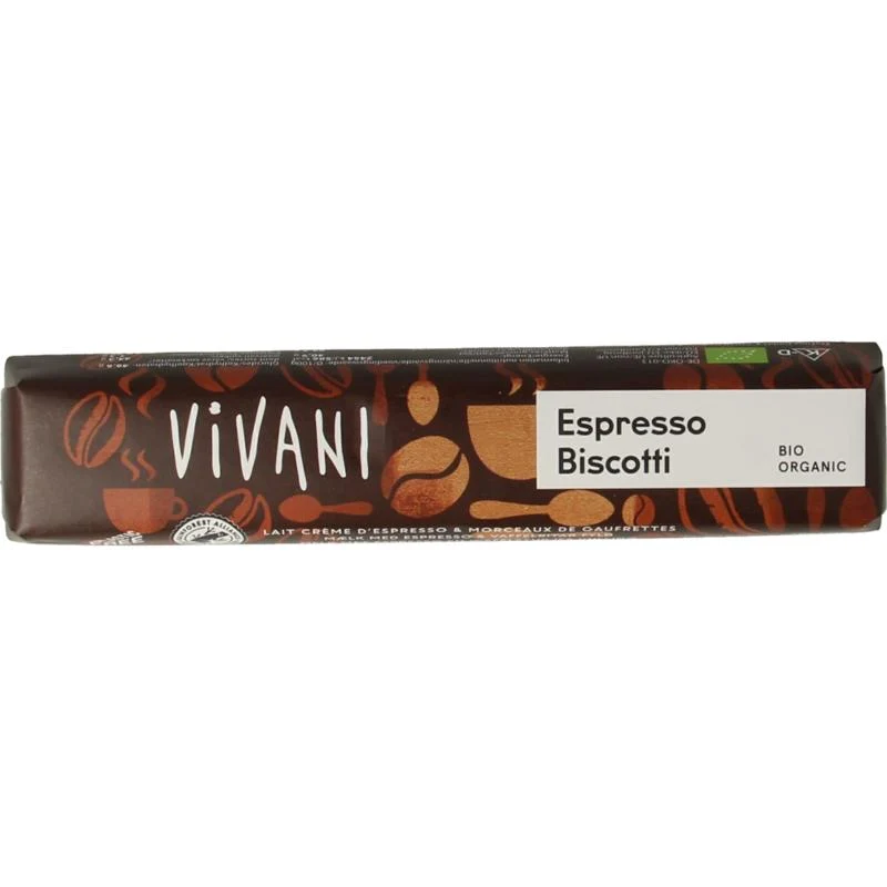 Vivani Chocolate to go espresso biscotti bio 40g