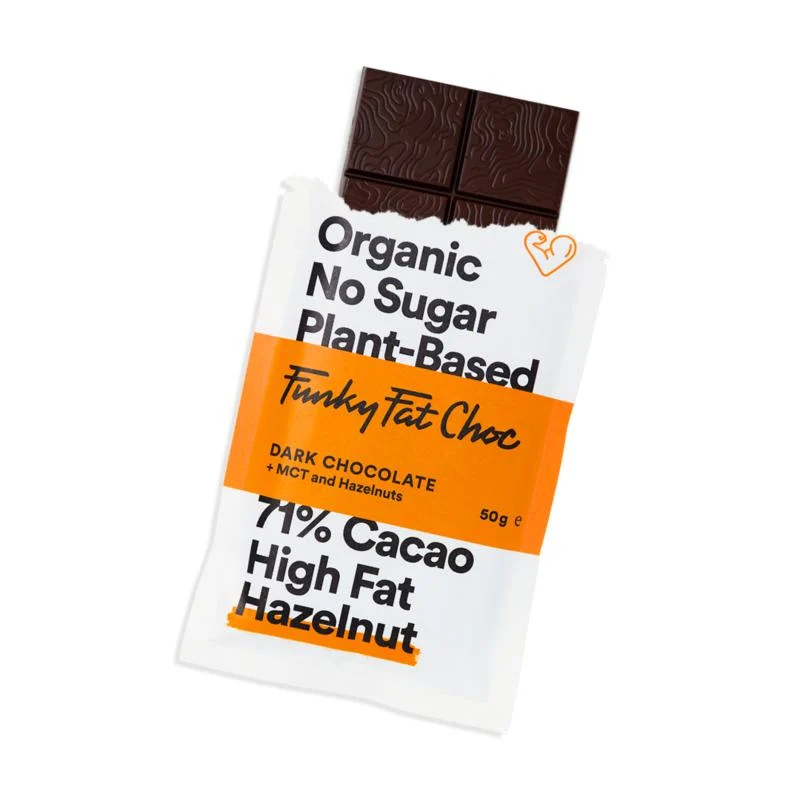 Funky Fat Choc Chocolade suikervrij MCT hazelnut 10 x 50 gram bio 10x50g