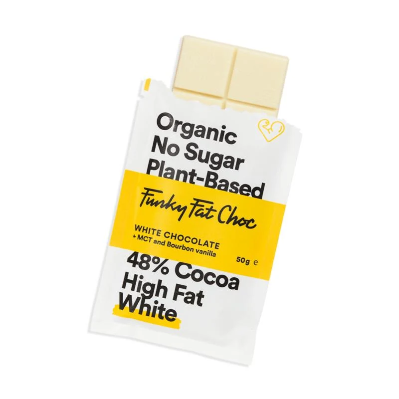 Funky Fat Choc Chocolade suikervrij MCT white bio 50g