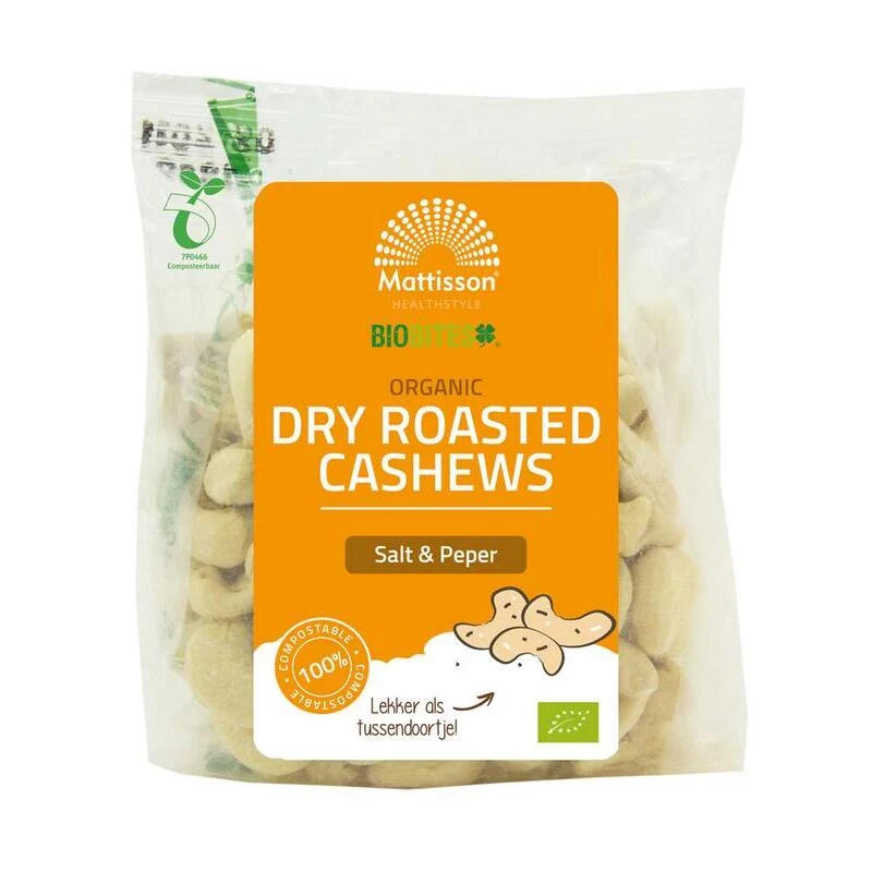Mattisson Organic cashew geroosterd zout & peper biobites 175g