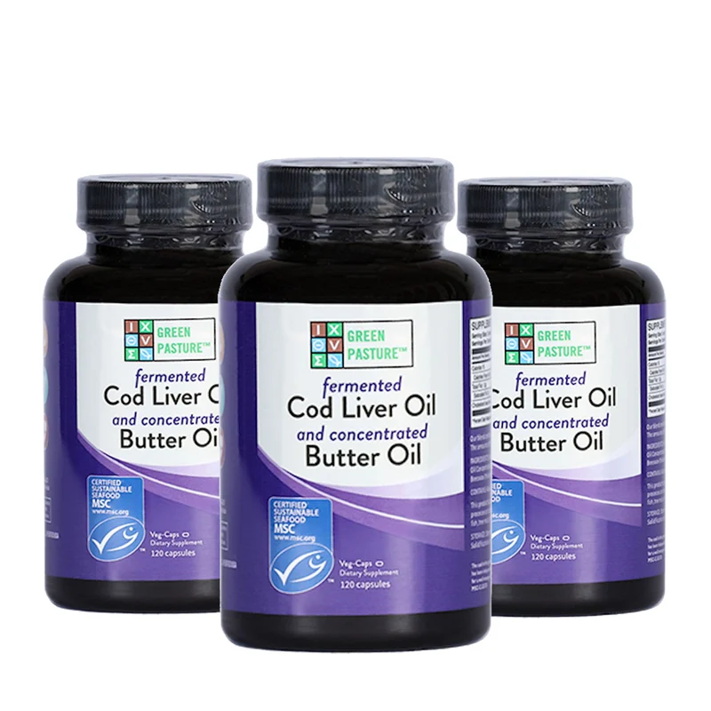 Fermented Cod Liver Oil & Concentrated Butter Oil (Levertraan/Boterolie) – 3×120 capsules – Aanbieding