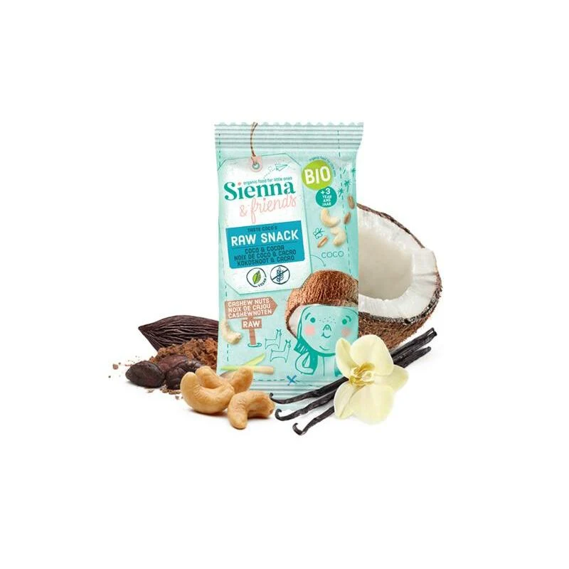 Sienna & Friends Raw snack kokosnoot & cacao bio 20g
