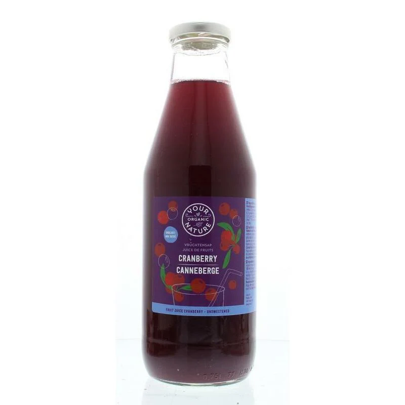 Your Organic Nat Vruchtensap cranberry ongezoet bio 750ml