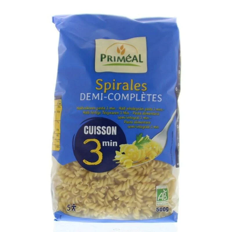 Primeal Halfvolkoren spiralen snelkook 3 minuten bio 500g