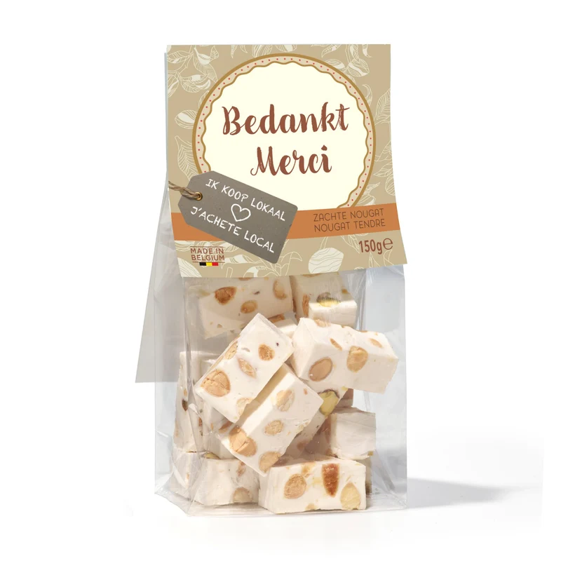 8+2 gratis Nougat "Bedankt" 150g zakjes (zacht)