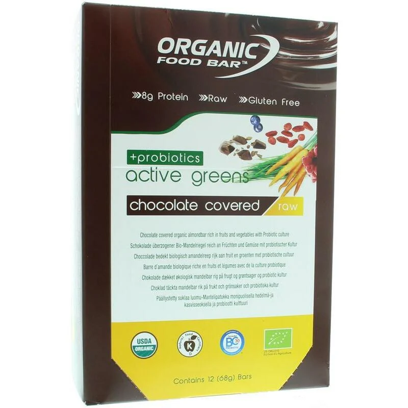Organic Food Bar active green covered probiotica 68 gram bio 12x68g