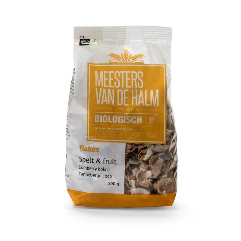 De Halm Flakes fruit cranberry kokos bio 300g