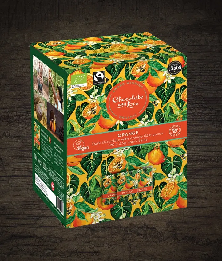 ORANGE DISPENSER BOX - VEGAN PURE DARK CHOCOLATE - 120 x 5.5g NAPOLITAINS