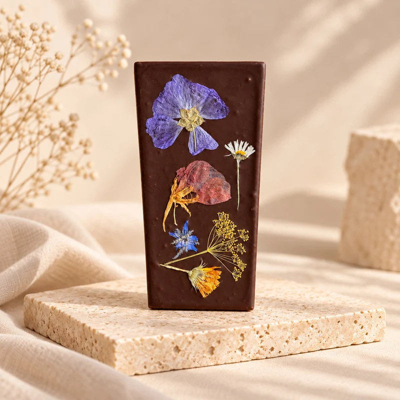 Vegan Bloemenreep | Fairtrade Chocolade met Eetbare Bloemen