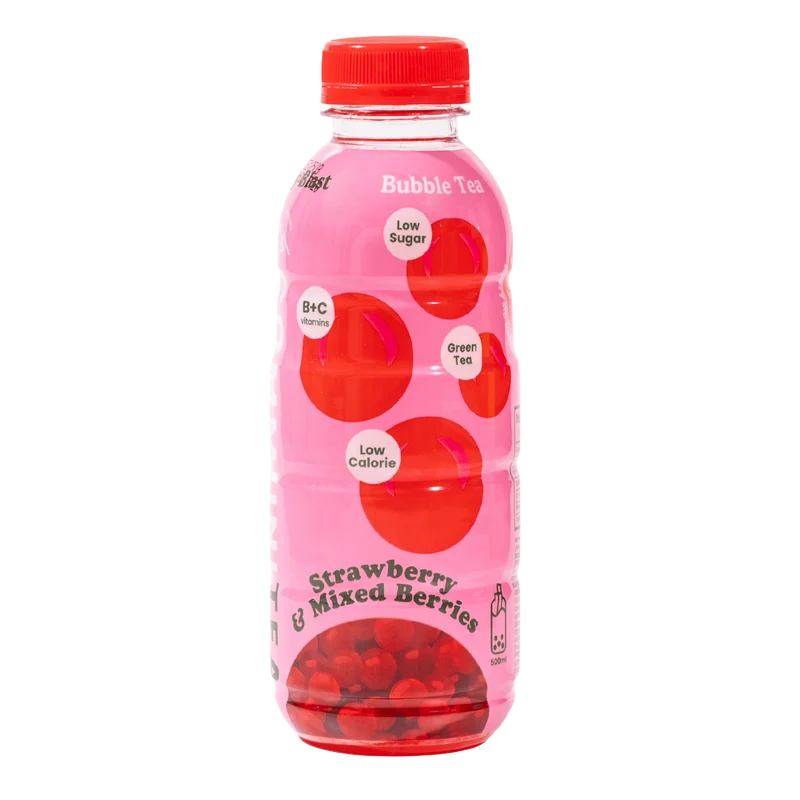 Strawberry and Mixed Berry Bubble Tea with Popping Boba