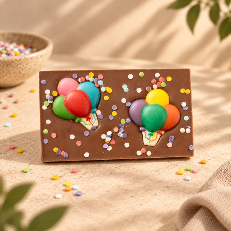Verjaardags chocoladereep per post.