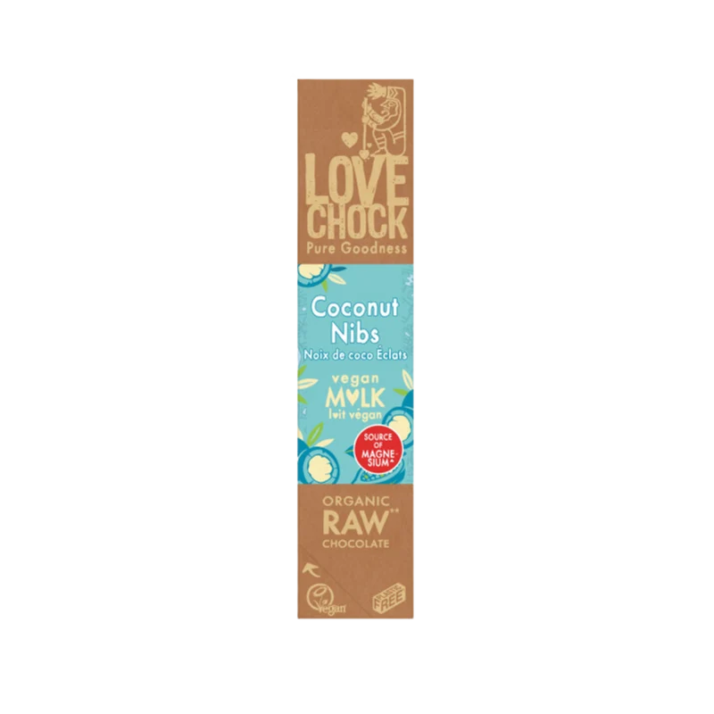 Rauwe biologische chocolade met romige kokos & cacaonibs