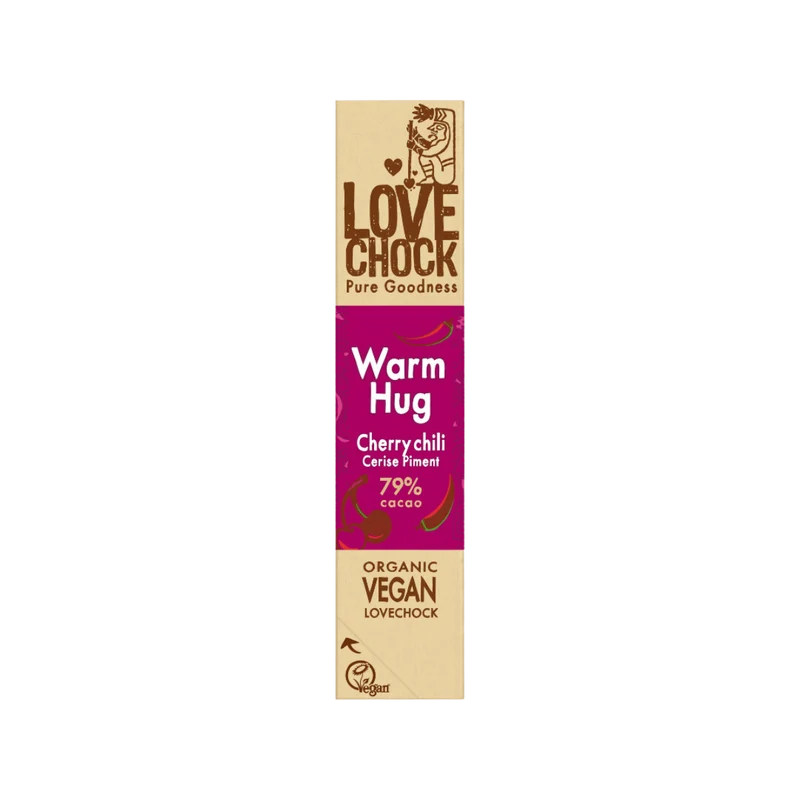 Lovechock Warm Hug: koudgemalen cacao met kersenzachtheid en chiliwarmte