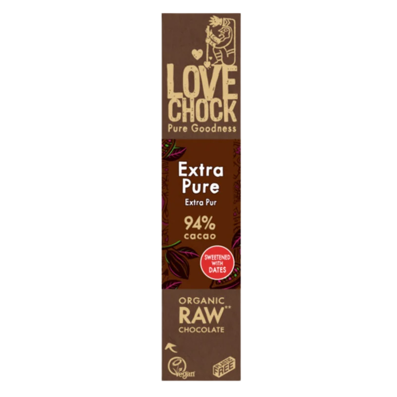 Lovechock Extra Puur: Rauwe Biologische Chocoladereep met 94% Cacao, Gezoet met Dadels