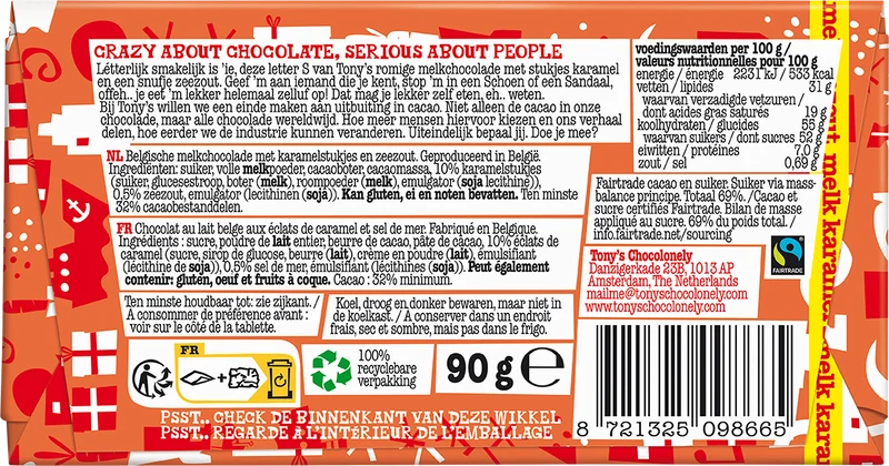 Schoenletter S melk karamel zeezout (21 x 90gr)