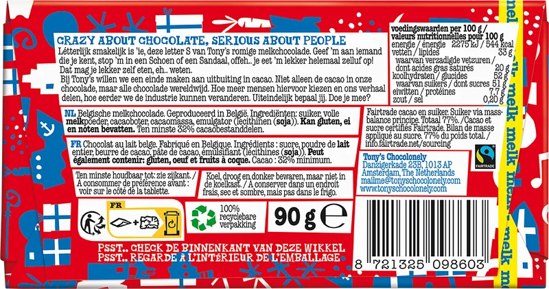 Schoenletter S melk, 90gr