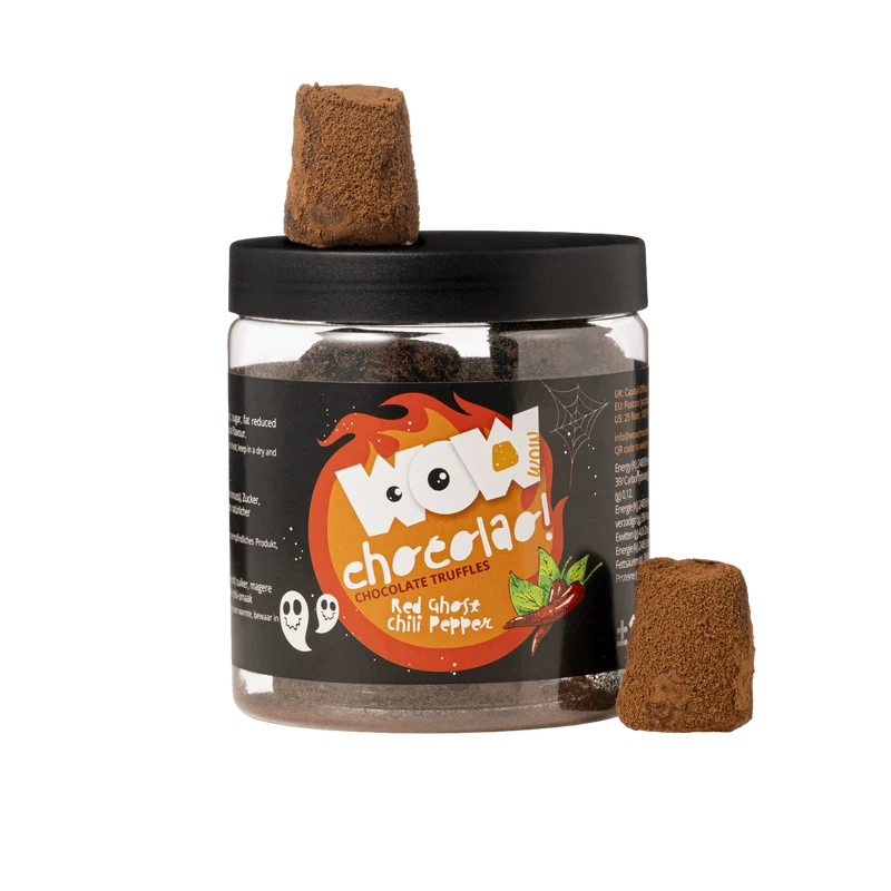 Red Ghost Chili Peppers Truffles Gift Jar 130g | Spicy Halloween Chocolate