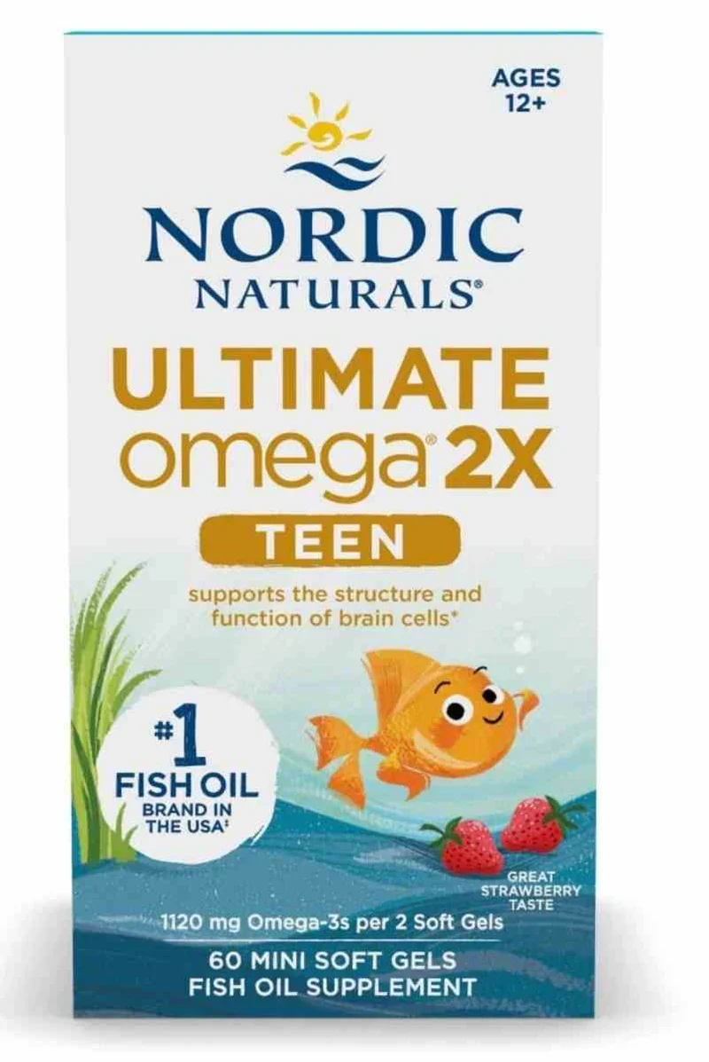 Nordic Naturals Ultimate Omega 2X Fischöl TEEN 60 Mini-Weichkapseln mit Erdbeergeschmack