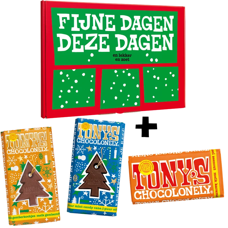 Kadoos melk karamel zeezout + kerstreep melk gingerbread + puur candy cane