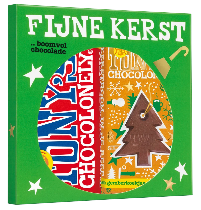 Kerst Chocolade Cadeauset - 2 repen: melk + kerstreep melk gingerbread