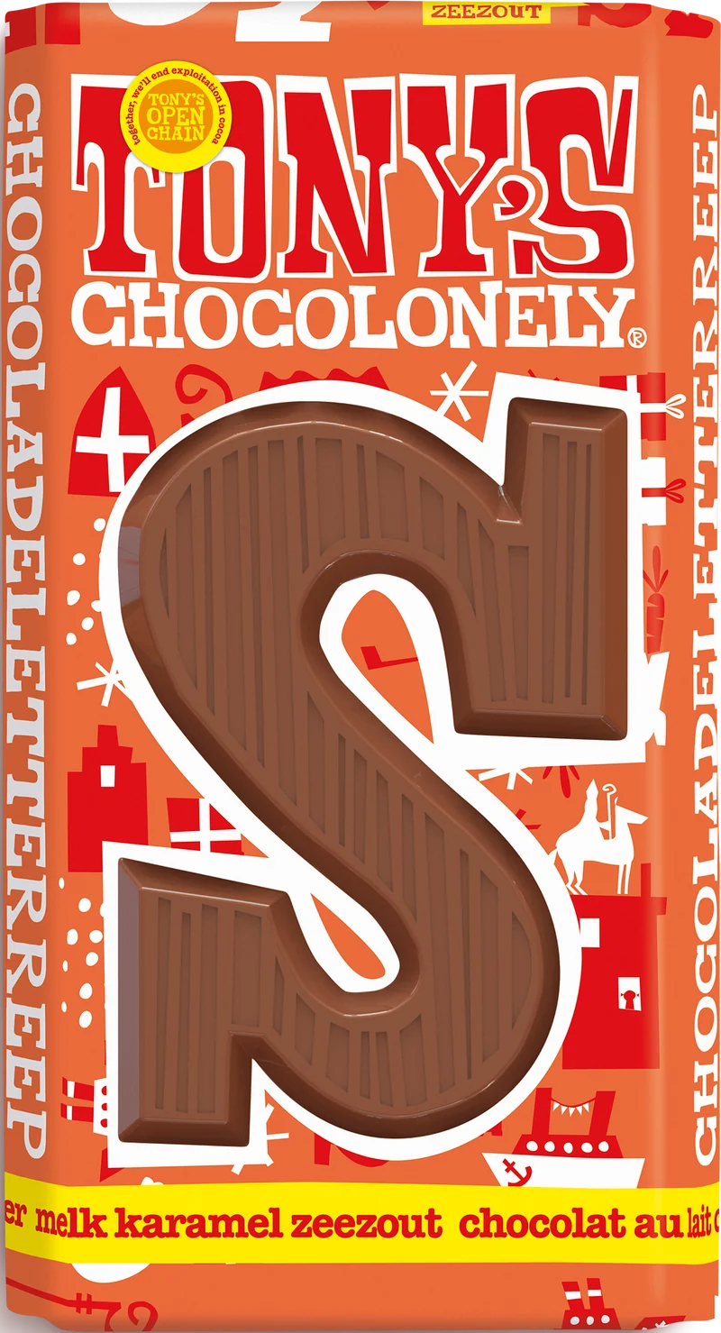 Chocoladeletter reep S melk karamel zeezout (15 x 180gr)