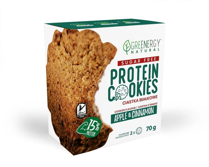 CIASTKA PROTEINOWE JABŁKO - CYNAMON BEZ CUKRU (2 x 35 g) 70 g - GREENERGY DATA: 05.2026