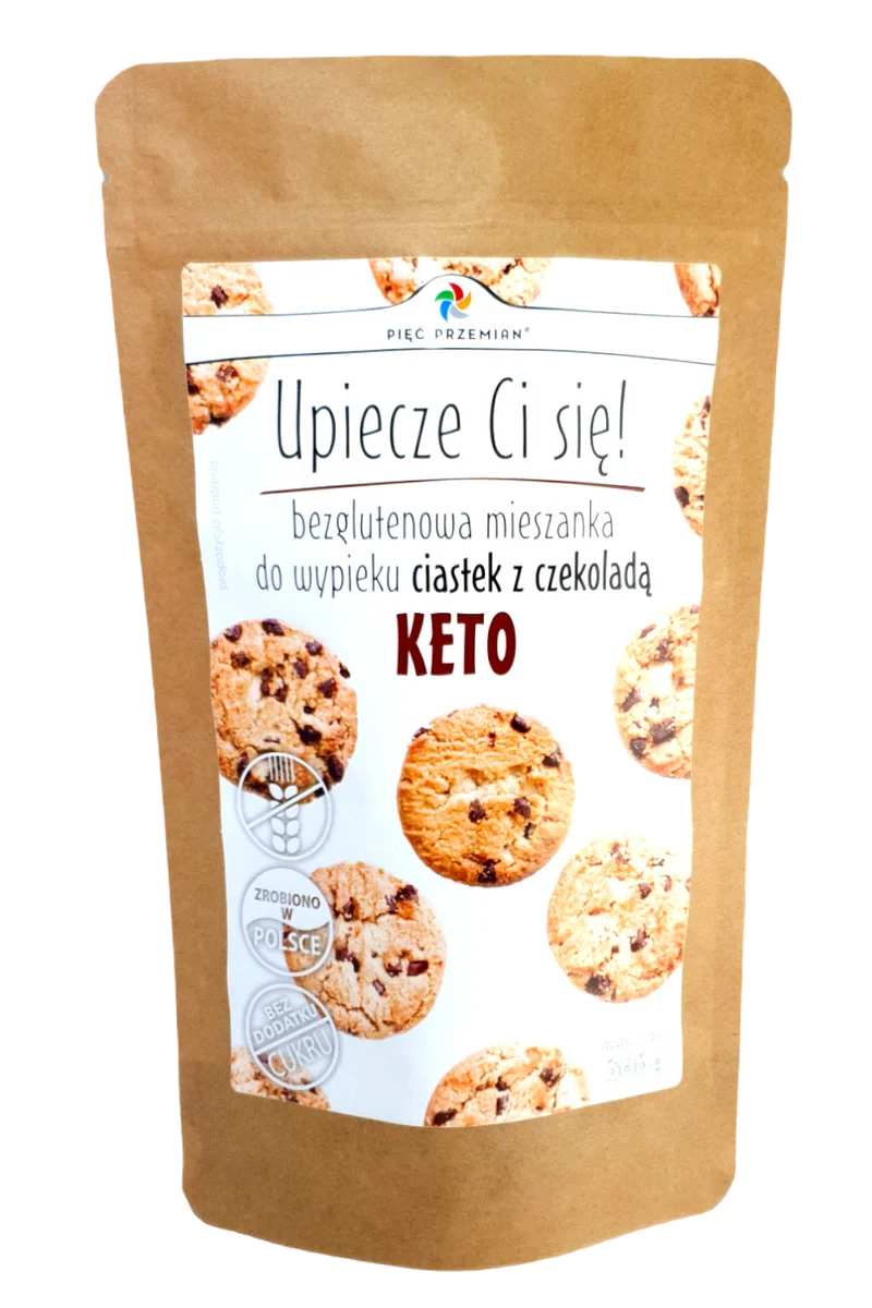 MIESZANKA DO WYPIEKU CIASTEK KETO Z CZEKOLADĄ BEZ DODATKU CUKRÓW BEZGLUTENOWA 365 g - PIĘĆ PRZEMIAN DATA: 05.2026