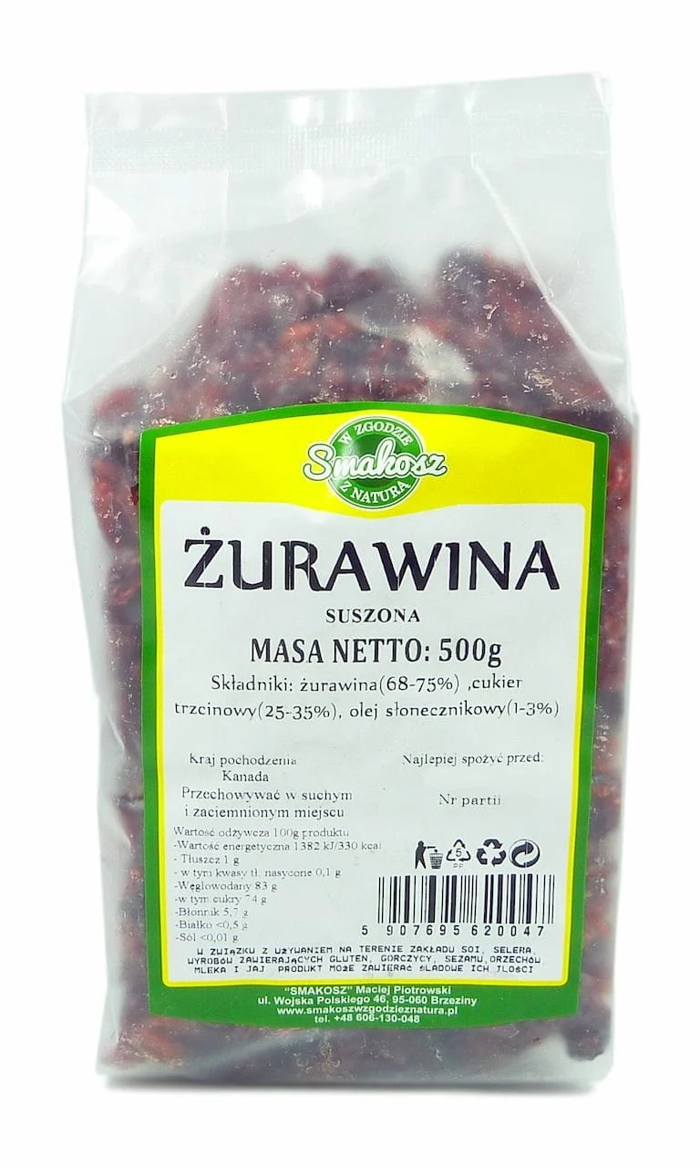 SMAKOSZ Żurawina suszona kandyzowana 500g DATA: 03.2026
