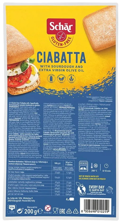 Ciabatta bułki do zapiekania bezglutenowe 200 g Schar DATA: 04.2026