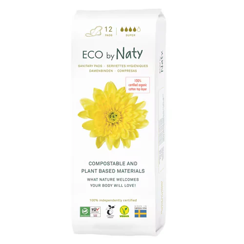 Ökologische Damenbinden mit Flügeln, kompostierbar, Super, 12 Stück ECO BY NATY