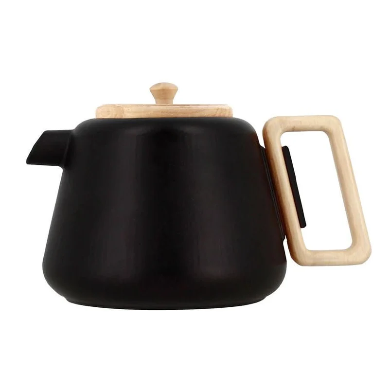 Viggo theepot 1L in zwart gietijzer met hout