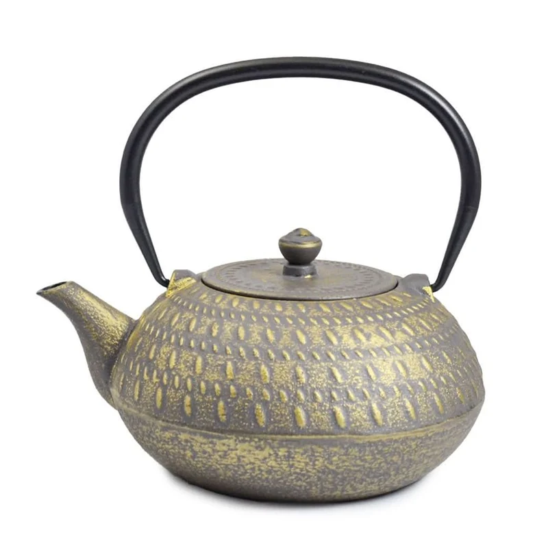 Gestreept Gietijzeren Theepot, 1.0l Grijs Goud