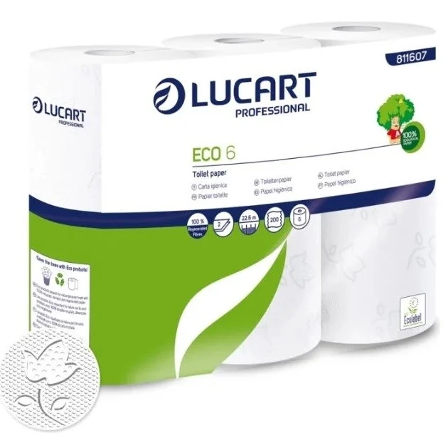 Toilettenpapier weiß 6 Rollen, 2 Schichten, 24m, 200 Blatt, Umweltzeichen ECONATURAL