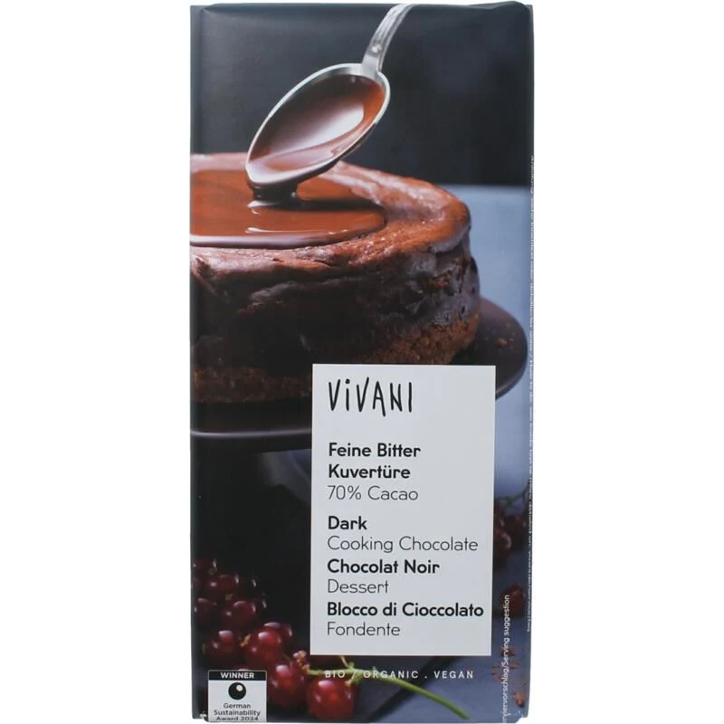 Chocolat de cuisine amer végétalien BIO 150 g - VIVANI