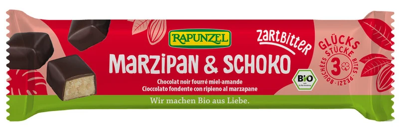 MARZIPANRIEGEL MIT HONIG IN ZARTBITTERSCHOKOLADE, BIO, 50 g - RAPUNZEL