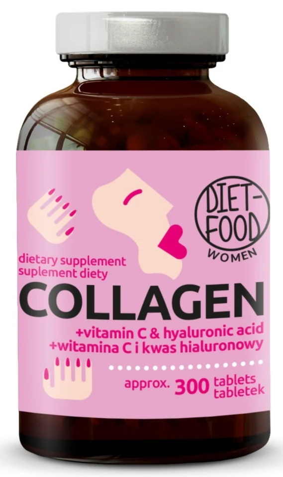 COLLAGÈNE AVEC ACIDE HYALURONIQUE ET VITAMINE C 300 COMPRIMÉS - DIET-FOOD