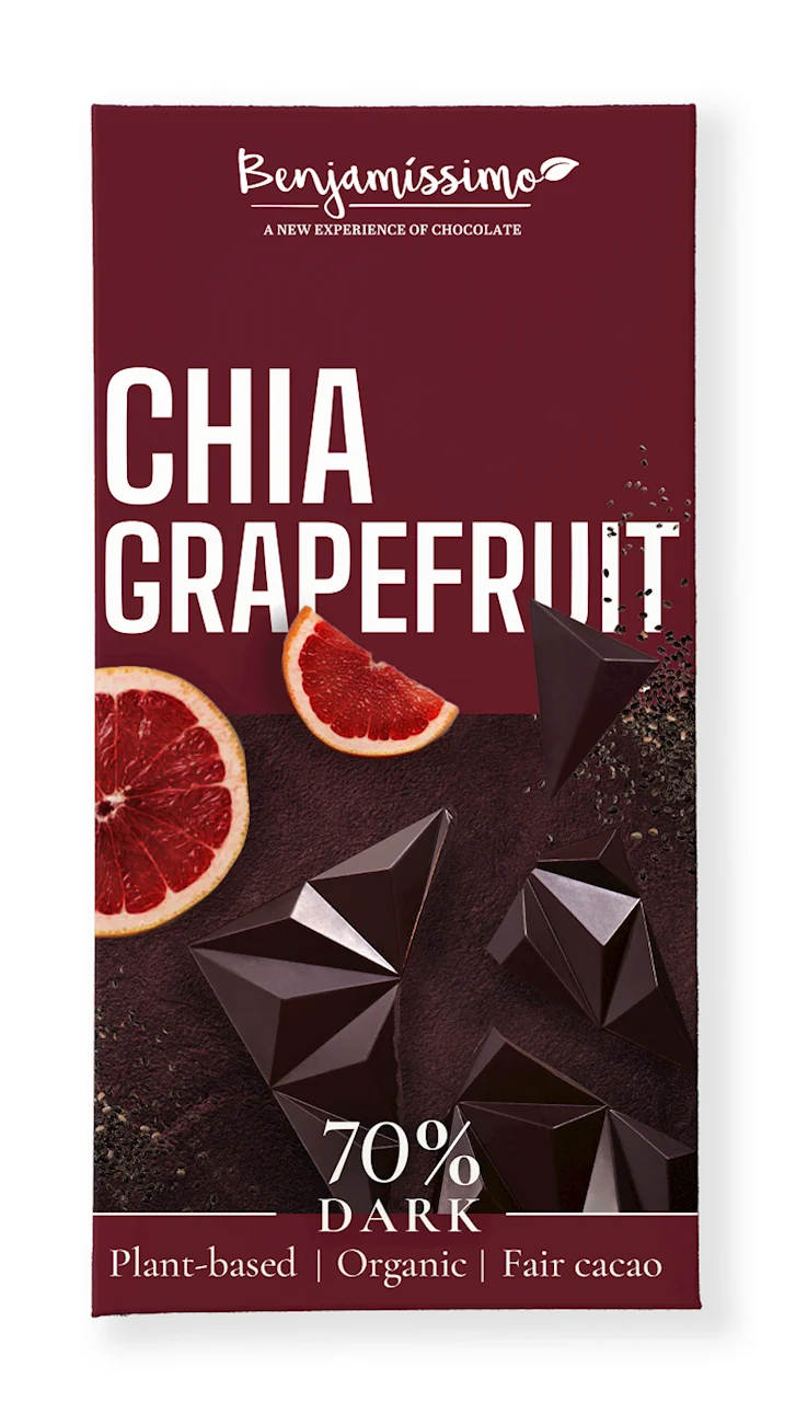 Bitter CHIA - GREYFRUIT GLUTENFREIE SCHOKOLADE BIO 60 g - BENJAMISSIMO