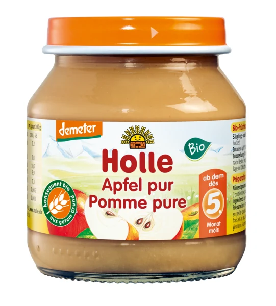 Glutenfreies Apfelmus aus 5 Monaten DEMETER BIO 125 g (Glas) - HOLLE