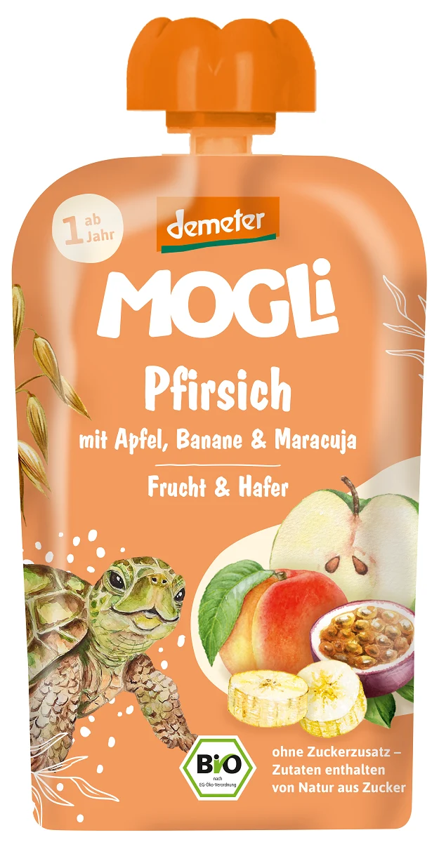 APFEL - BÜRSTE - BANANNE - MARACUY - FRÜCHTE OHNE ZUCKERZUSATZ VON 1 JAHR DEMETER BIO 100 g - MOGLI