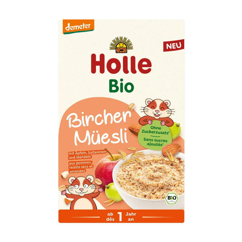 MUSLI BIRCHERA MIT APFEL, RHINES UND ALMELN OHNE ZUCKERZUGABE AB 1 JAHR DEMETER BIO 200 g - HOLLE