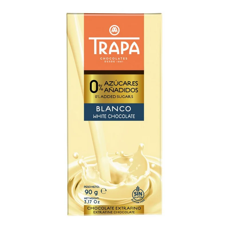 TRAPA Glutenfreie weiße Schokolade ohne Zuckerzusatz 90g