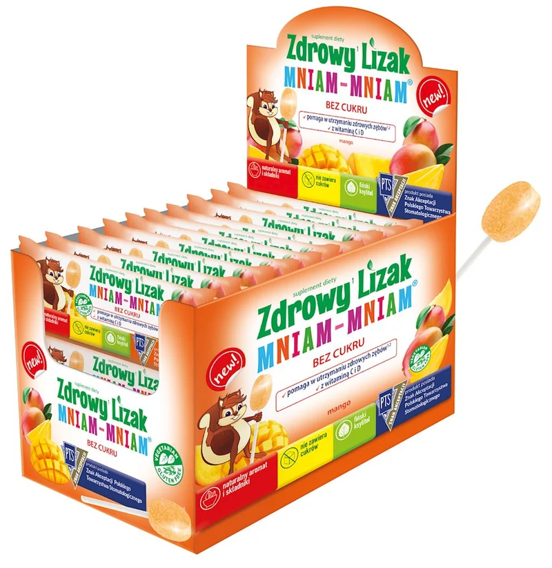 Gesunder MANGO Mniam-Mniam Lutscher ohne Zucker Display 40 Stück STARPHARMA