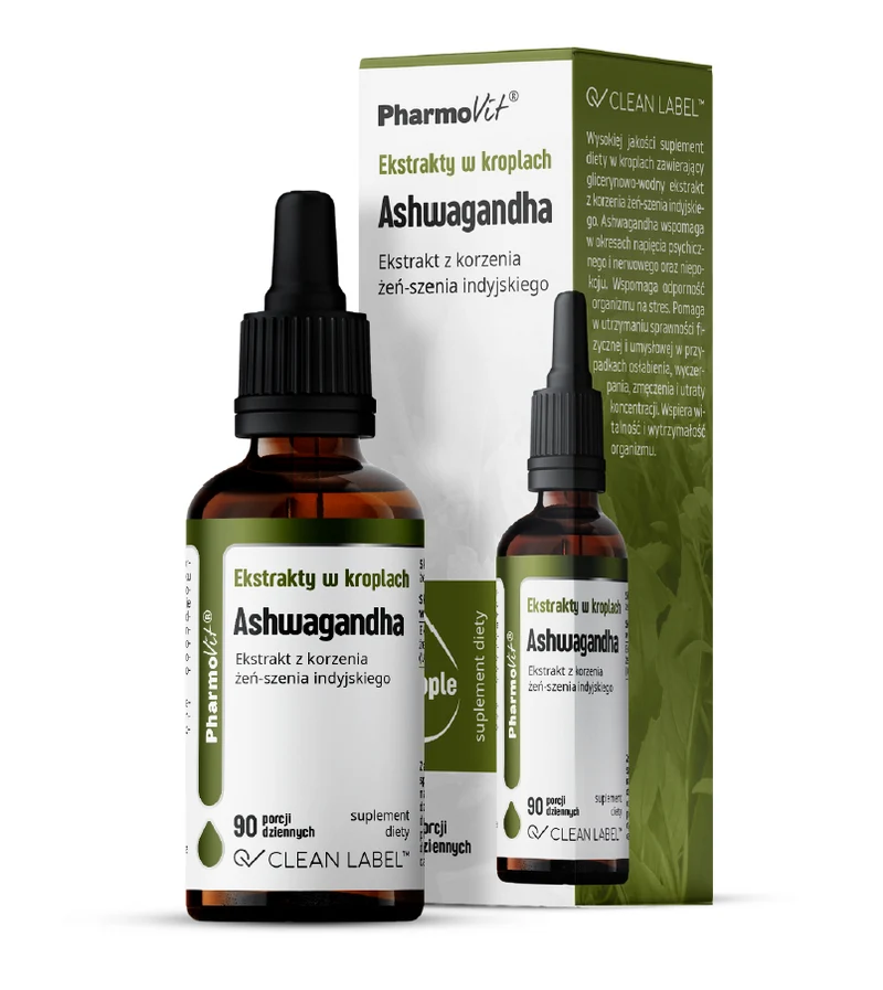 Glutenfreie ASHWAGANDHA EXTRAKTE IN TROPFEN 30 ml - PHARMOVIT (CLEAN LABEL)