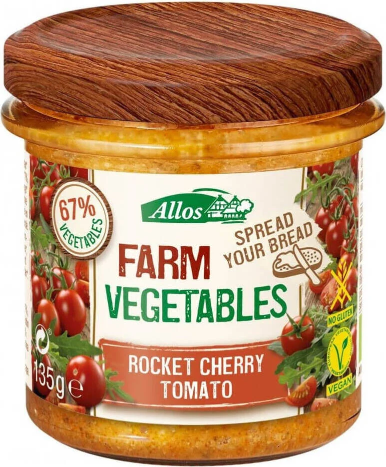 Glutenfreie Gemüsepaste mit Kirschtomaten und Rucola Bio 135 g - Allos DATE: 12.2025